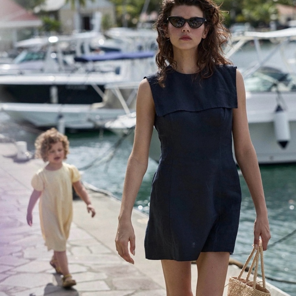Doen Monroe Mini Black Linen Dress